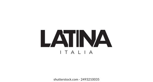 Latina in the Italia emblem. The design features a geometric style, vector illustration with bold typography in a modern font. The graphic slogan lettering.