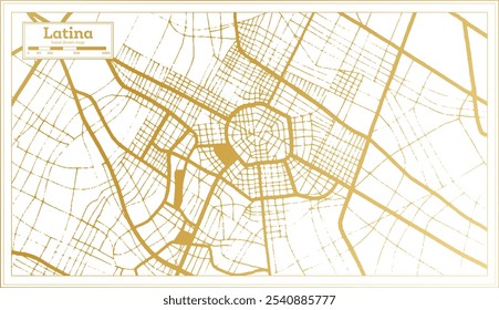 Latina Italy City Map in golden Colors in Retro Style. Outline Map. Vector Illustration.