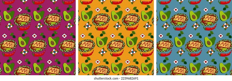 Latinamerican food 3 hand drawn vector seamless pattern