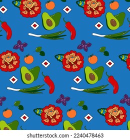 Latinamerican food hand drawn vector seamless pattern