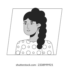 Latinamerican girl with trendy hairstyle black white cartoon avatar icon. Editable 2D character user portrait, linear flat illustration. Vector face profile. Outline person head and shoulders