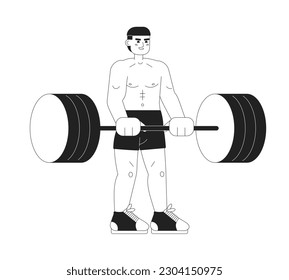 Latino american man deadlifting monochromatic flat vector character. Powerlifting competition. Editable thin line full body person on white. Simple bw cartoon spot image for web graphic design