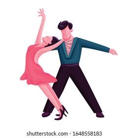 Latino Ballroom Dance Flat Color Vector Faceless Character. Passionate Rumba Performers. Salsa, Argentine Tango Partners Isolated Cartoon Illustration For Web Graphic Design And Animation