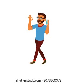 latino man planning celebration with friend and approving choice for meeting cartoon vector
