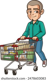 Latino man shopping cart vector illustration