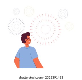 Latino young man watching fireworks semi flat colorful vector character. Mexican independence day. Editable half body person on white. Simple cartoon spot illustration for web graphic design