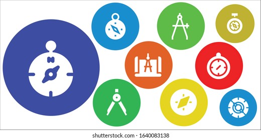 latitude icon set. 9 filled latitude icons. Included Compass icons
