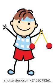 Lato - lato, game, boy playing with a toy, vector colorful funny illustration