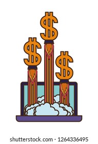 latop screen with dollar rocket isolated icon
