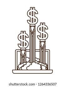 latop screen with dollar rocket isolated icon