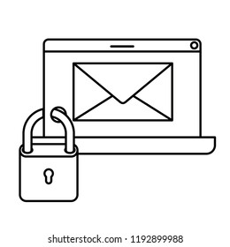 latop screen with message and padlock isolated icons