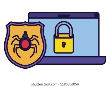 latop screen with padlock icon isolated