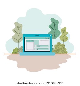 latop with social network profile isolated icon