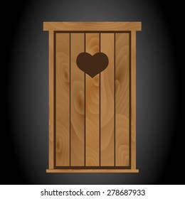 latrine toilet from wood with heart on doors eps10 