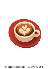 latte art in coffee cup seen from above on minimal white background