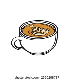 Latte Art Coffee Cup Vector, A cup of Coffee icon, Coffee Cartoon Vector, Coffee Beverage Cartoon Drawn..