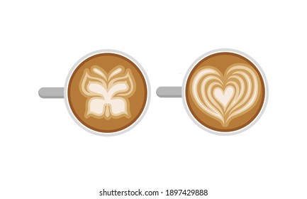 Arte latente como preparación de café con diseño en el conjunto de vectores de superficie