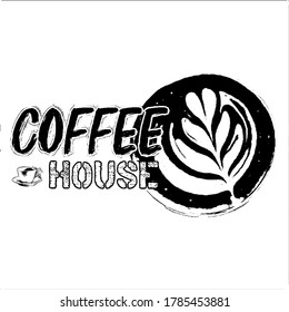 latte art and Coffee Shop Concept Logo Design Template, Black and White.