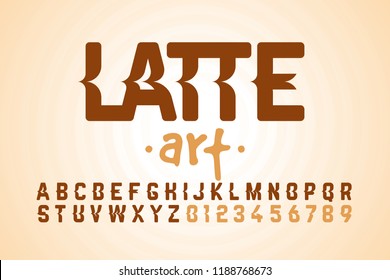 Latte Art Font Design, Milk Coffee Foam Art Alphabet Letters And Numbers Vector Illustration