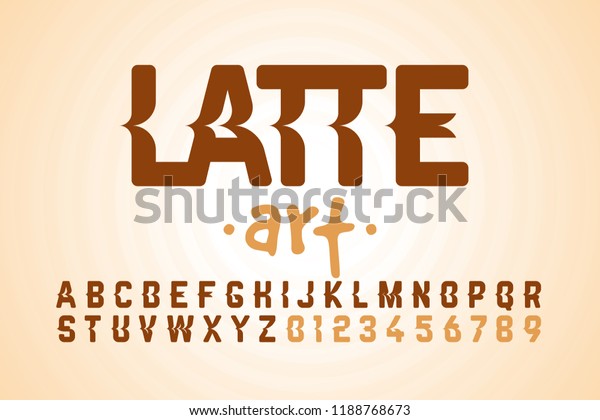 ラテアートのフォントデザイン ミルクコーヒーフォームアートのアルファベット文字と数字のベクターイラスト のベクター画像素材 ロイヤリティフリー