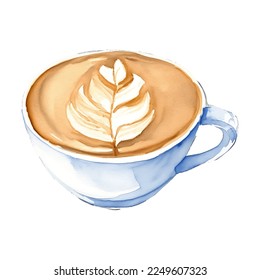 latte art hand drawn with watercolor painting style illustration