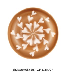 Latte Art mit Herz-Muster Draufsicht realistische Vektorgrafik