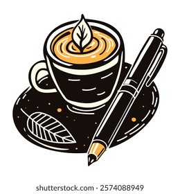 Latte art icon in vintage style