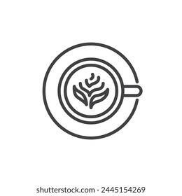 Latte Art line icon. linear style sign for mobile concept and web design. Coffee cup with art foam outline vector icon. Symbol, logo illustration. Vector graphics