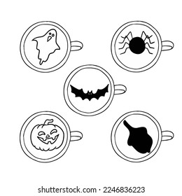 latte art, pattern in a cup of coffee (set, collection)