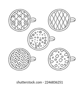 latte art, pattern in a cup of coffee (set, collection)