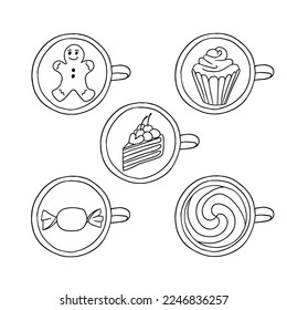 arte de café con leche, patrón en una taza de café (set, colección)
