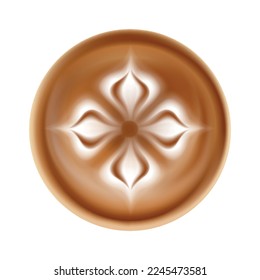 Latte art pattern top view realistic vector illustration