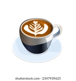 Latte coffee in a blue ceramic mug.vector illustration isolated on white background.