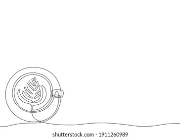 Latte Coffee Cup in Single line Design on White Background, Suitable for Coffee Shop Decoration and Food and Beverage Concept.