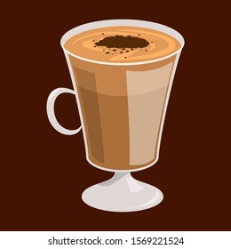 Latte coffee in the glass vector isolated. Hot beverage for breakfast, aroma drink. Cafe menu element. Cream, milk and coffee mix.