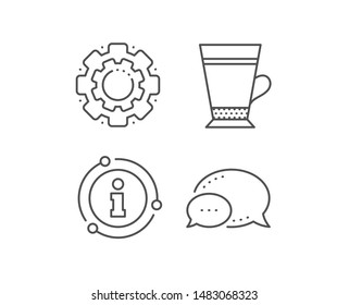 Latte coffee icon. Chat bubble, info sign elements. Hot drink sign. Beverage symbol. Linear latte outline icon. Information bubble. Vector