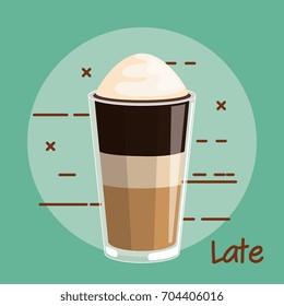 latte coffee with whipped cream glass cup