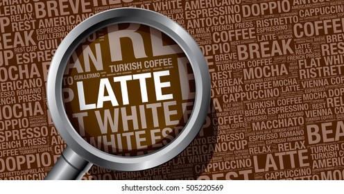 Latte coffee word cloud concept, vector design template