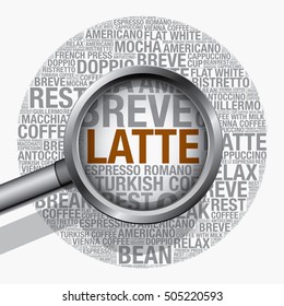 Latte coffee word cloud concept, vector design template