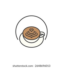 A latte cup with elegant foam art atop silky milk, resting on a saucer, ideal for café branding that highlights craftsmanship, cozy vibes, and the beauty of every brewed moment