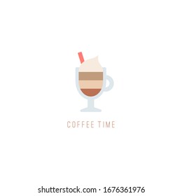 Tubo con paja. Tema del café. El concepto de los amantes del café.  Icono minimalista. Plantilla de logotipo. Ilustración vectorial coloreada. Estilo de caricatura, diseño plano sencillo. Aislado sobre un fondo blanco