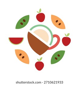 Una taza de café con leche rodeada de uvas
