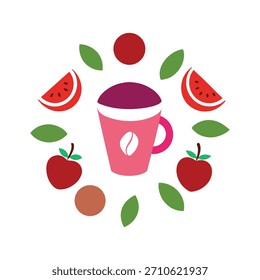 a latte cup surrounded by grapes
