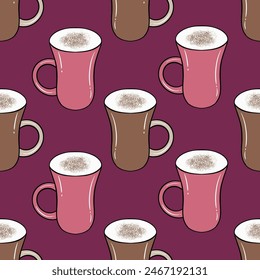 Latte drink seamless vector pattern design