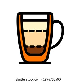 Latte, glass coffee cup, coffee color simple flat icon isolated on white