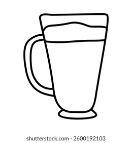 Latte, glass, doodle illustration. Hand drawn vector, isolated, on white background