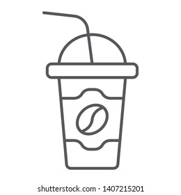 Latte to go thin line icon, coffee and drink, coffe cup sign, vector graphics, a linear pattern on a white background, eps 10.