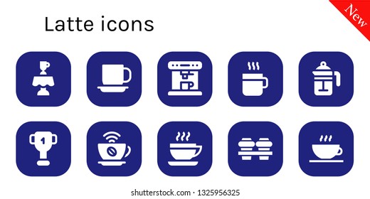 latte icon set. 10 filled latte icons.  Simple modern icons about  - Latte, Cup, Coffee machine, Coffee, French press, Coffee shop