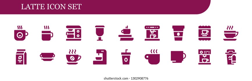  latte icon set. 18 filled latte icons.  Simple modern icons about  - Coffee cup, Coffee, Coffee maker, Cup, machine, Beans