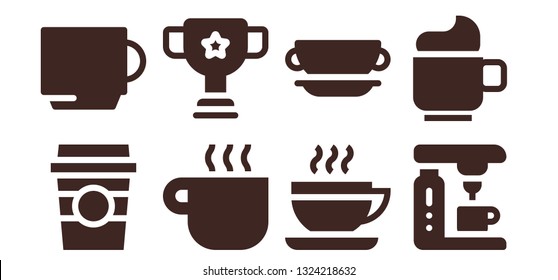 latte icon set. 8 filled latte icons.  Collection Of - Coffee cup, Cup, Coffee, Coffee machine